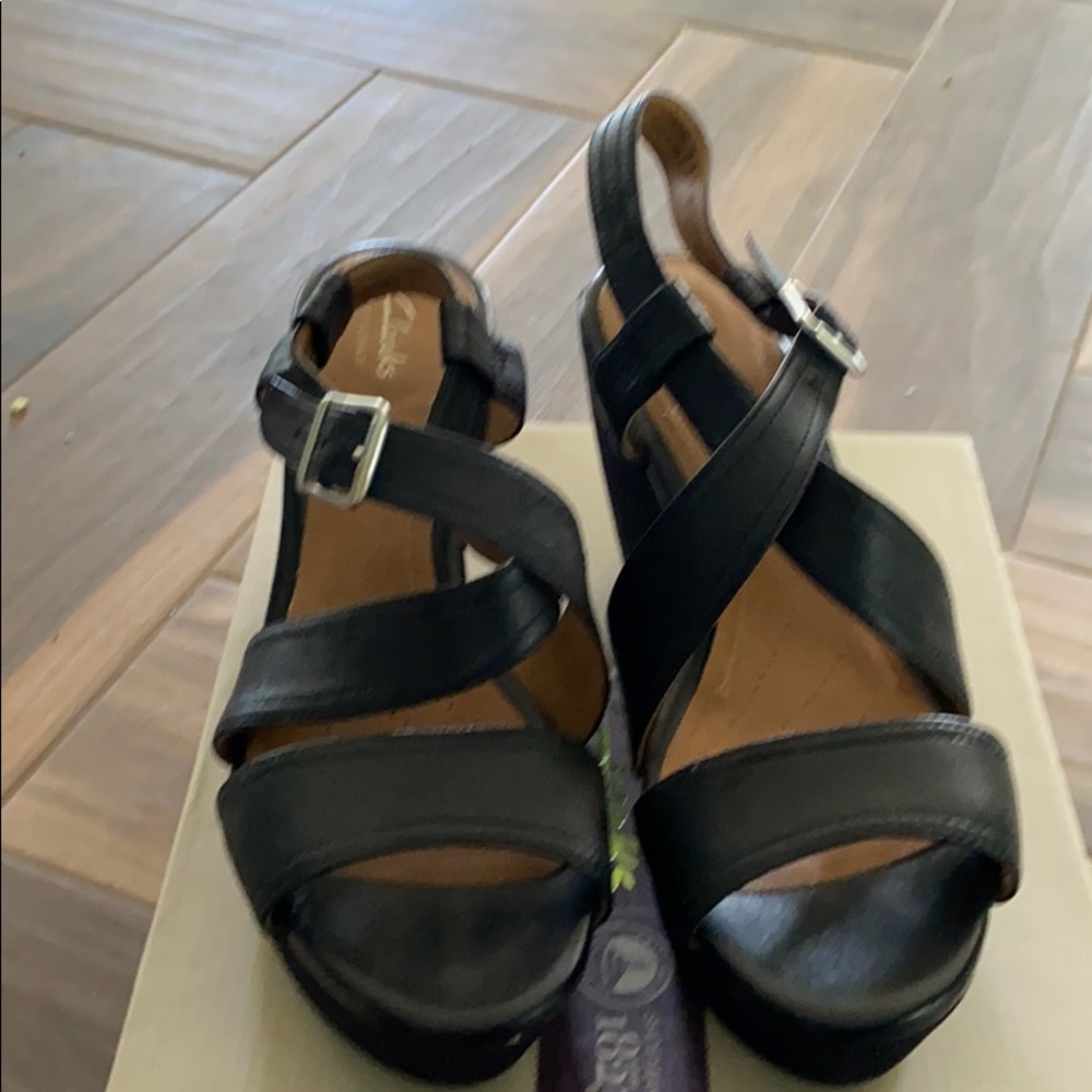 Clarks Black Leather Wedges